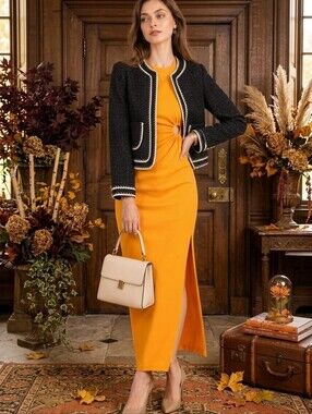 Sleeeveless women orange midi dress
